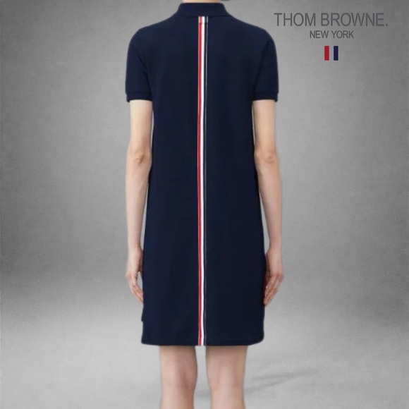 Thom Browne CLASSIC PIQUE STRIPE POLO DRESS Black Size 36 - Picture 3 of 9
